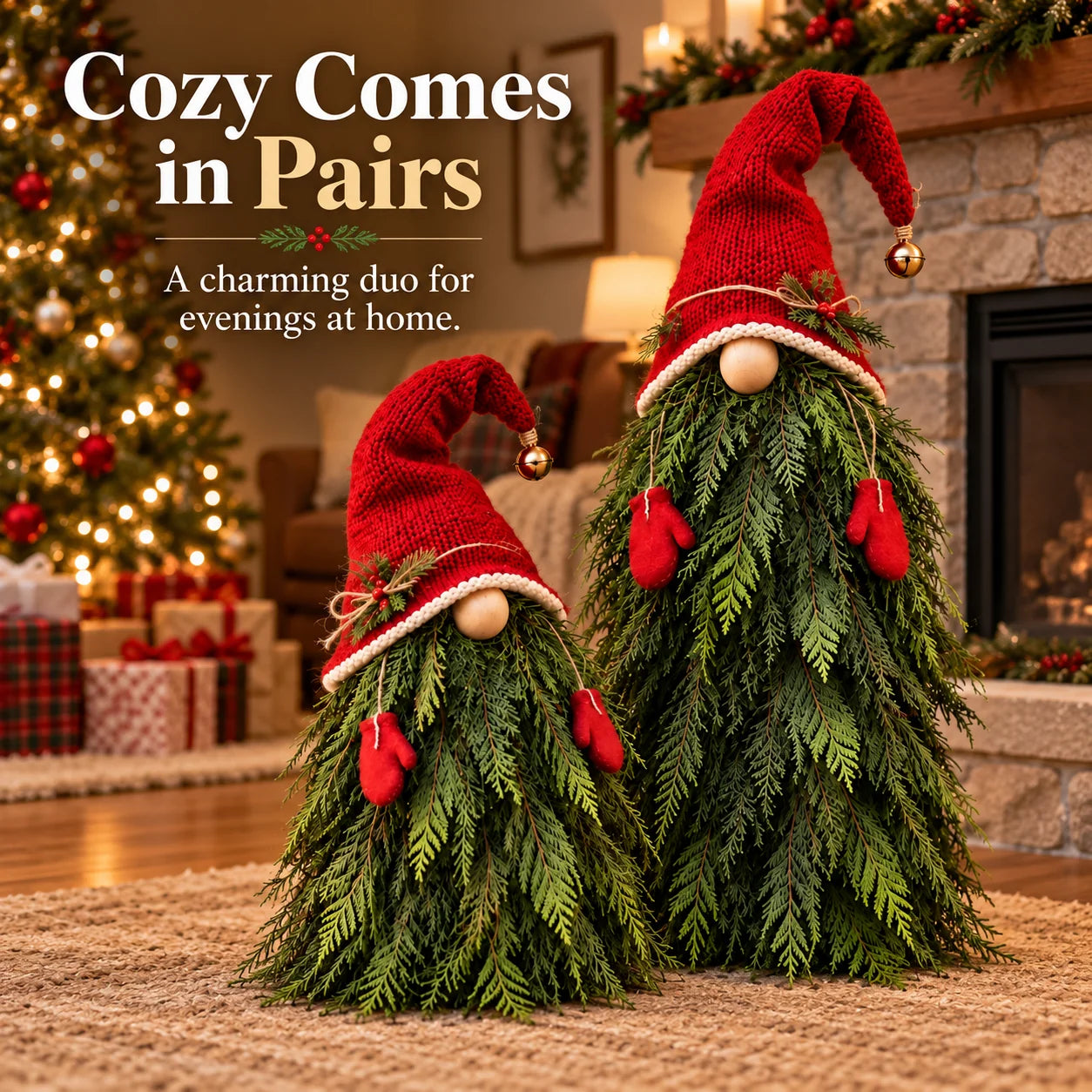 Cozy Comes in Pairs — Christmas evergreen gnome decoration