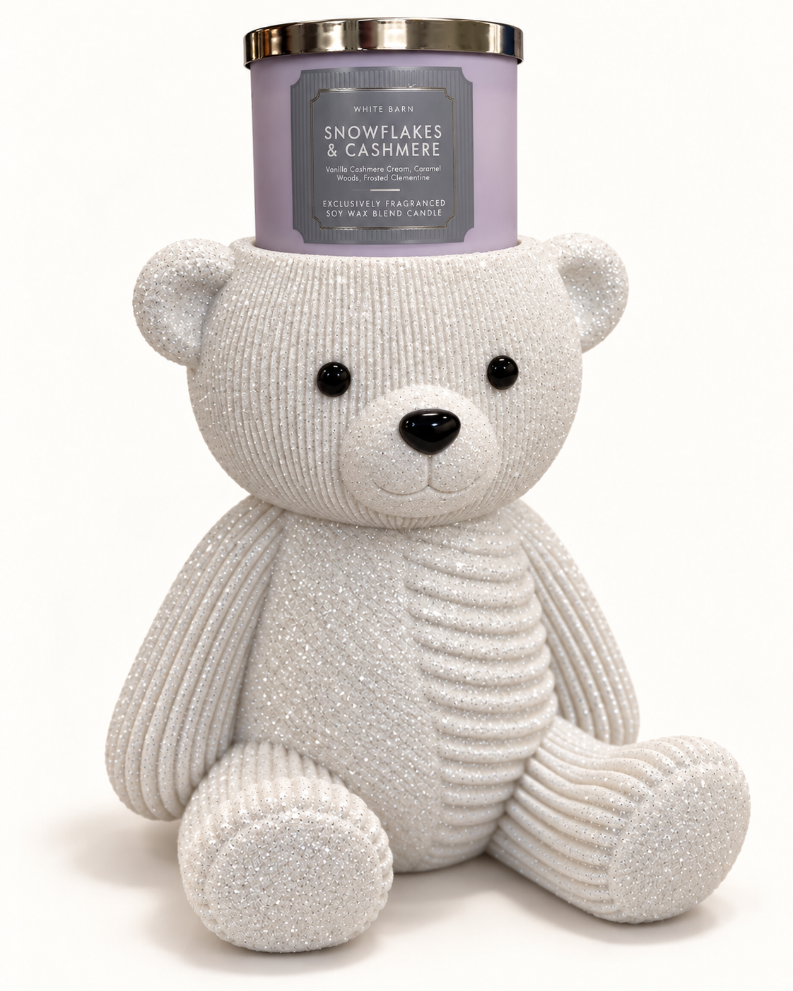 Alternate front view of the sweater-texture teddy bear candle holder