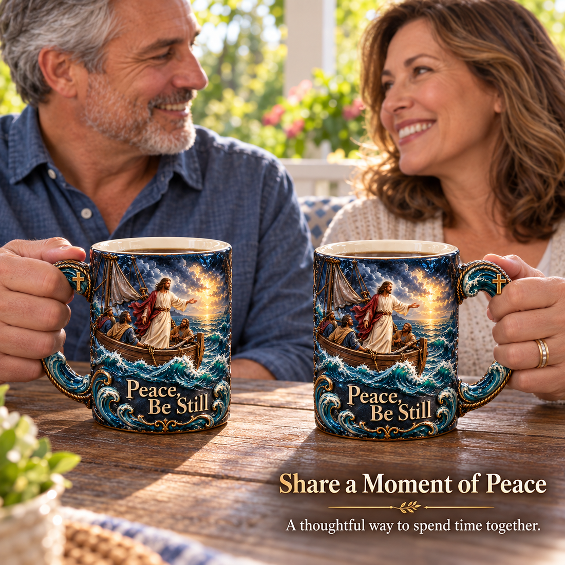 Couple enjoying a peaceful coffee moment together