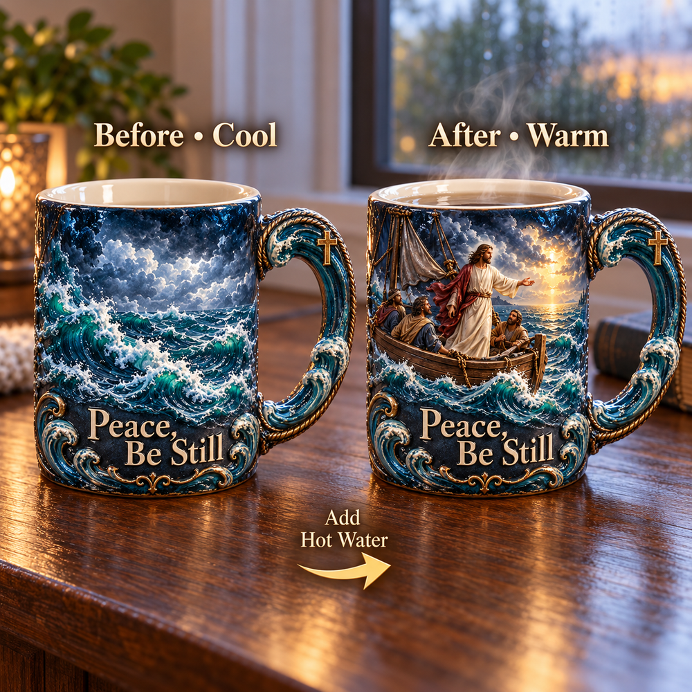 Before and after view of heat-changing mug