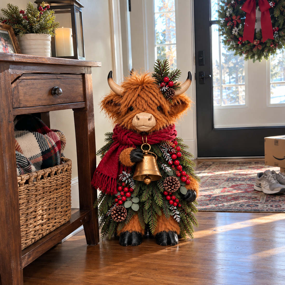 Holiday cow on floor near the front door