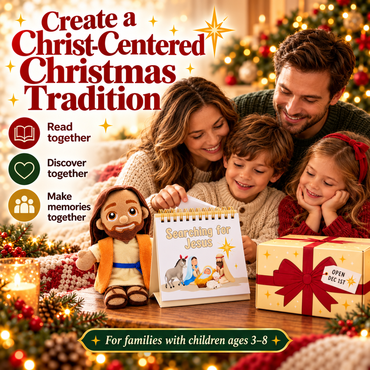 Family sharing a Christmas faith activity together