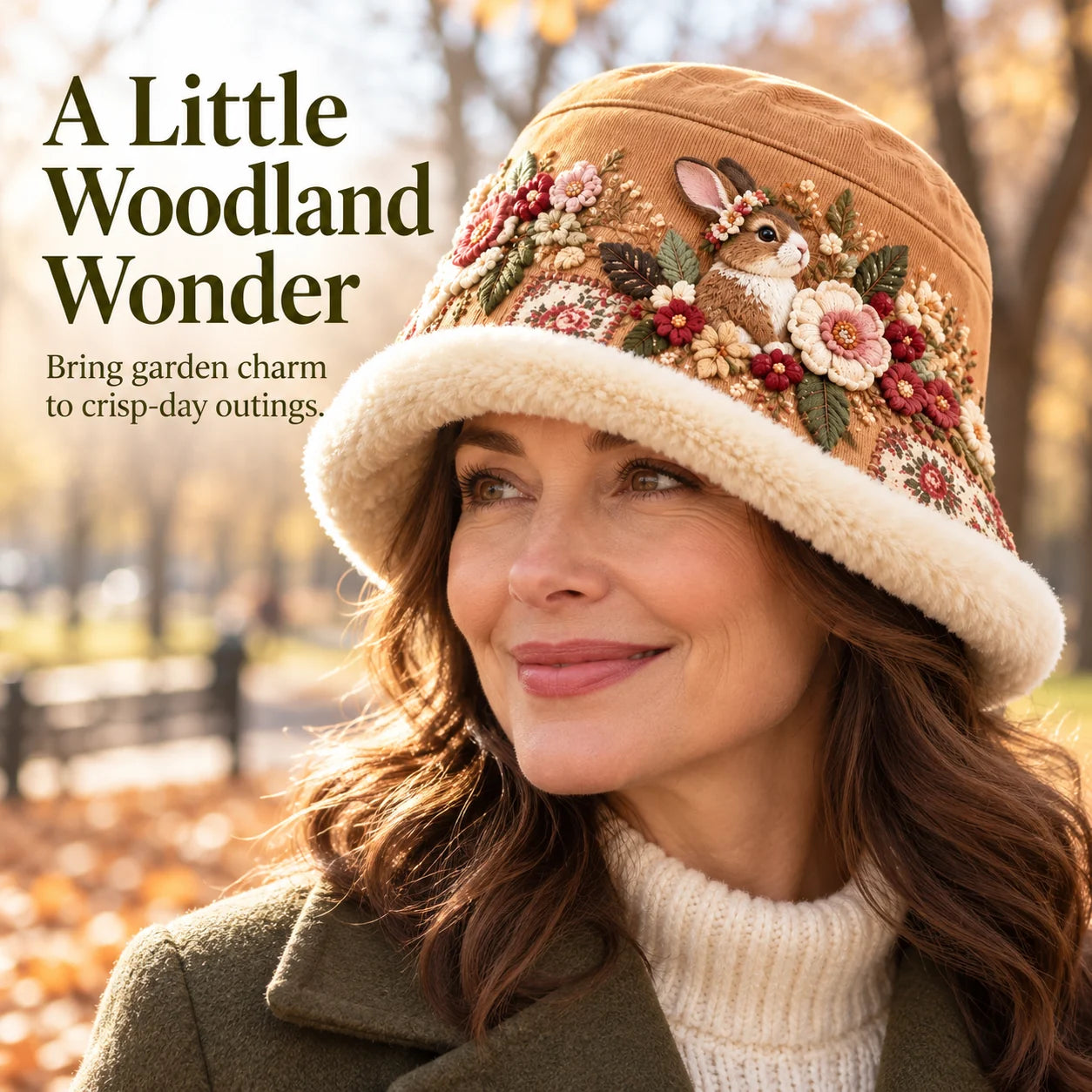 A Little Woodland Wonder — woodland bunny plush-lined bucket hat