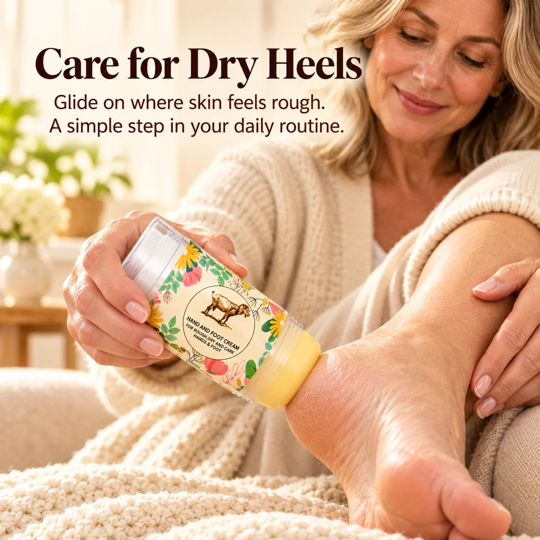 Moisturizing balm stick displayed for dry heel care