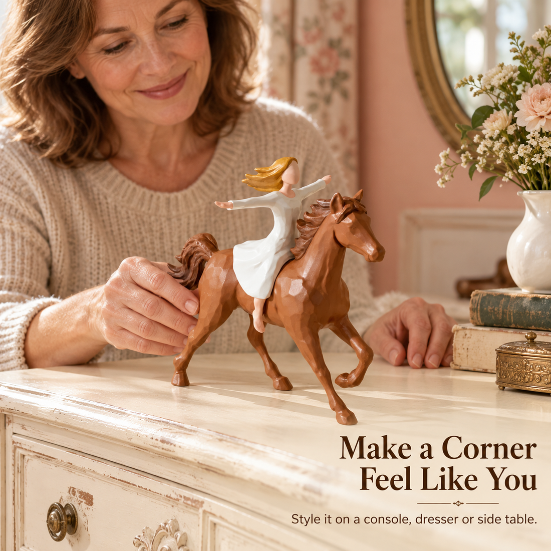 Grace in Every Detail — girl riding horse figurine