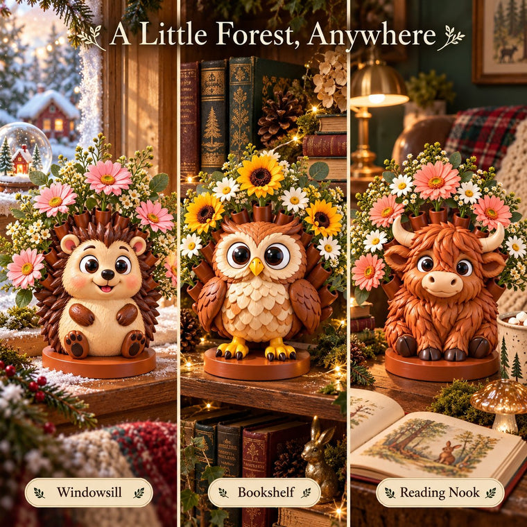 Hedgehog multi-tube woodland floral sculpture