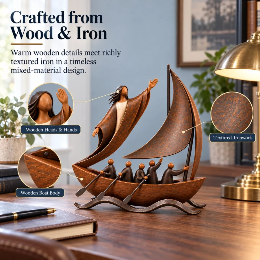 Crafted from Wood & Iron — Peace in the Storm sailboat sculpture