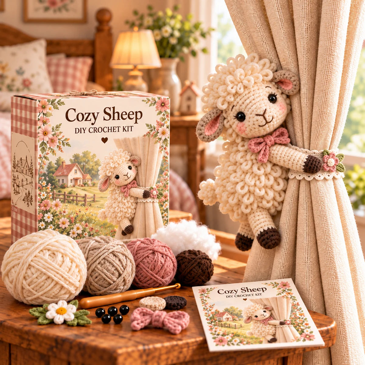 Cozy Sheep curtain tieback crochet kit