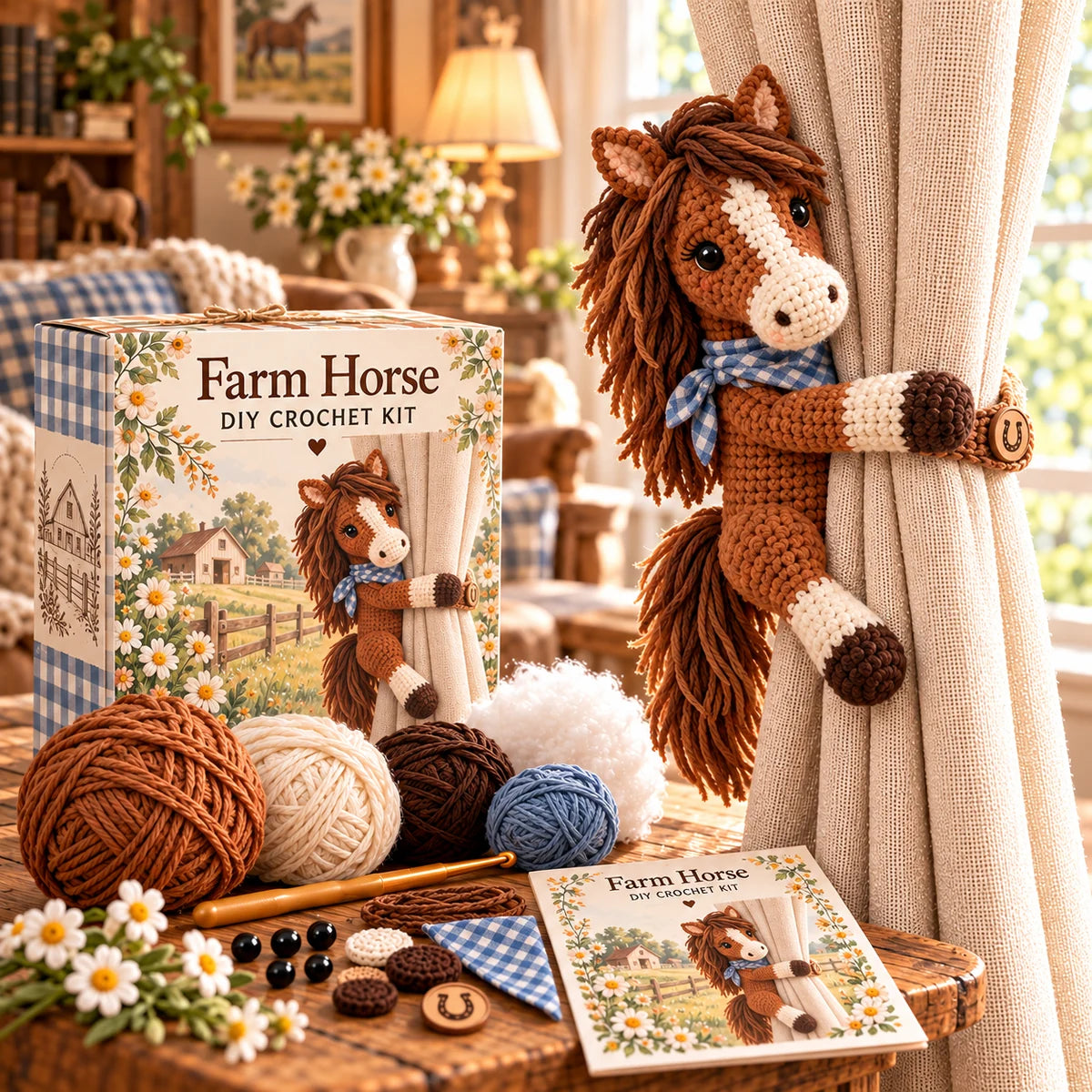 Farm Horse curtain tieback crochet kit