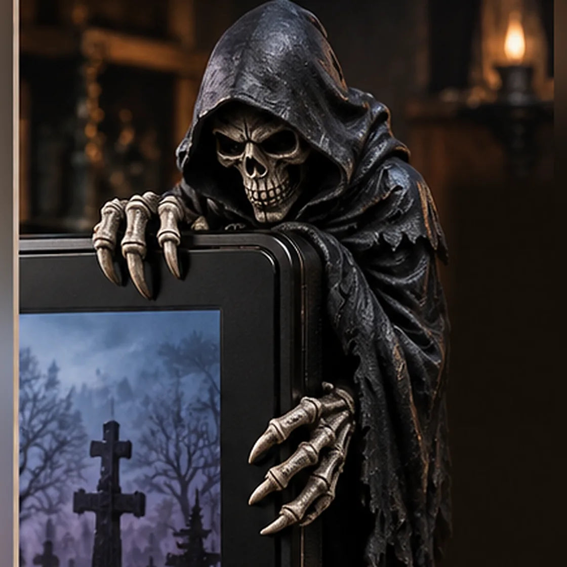 The Gravekeeper hooded grim reaper figurine