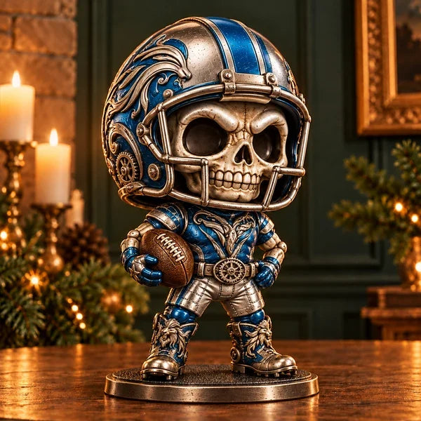 Blue metallic skull football figure