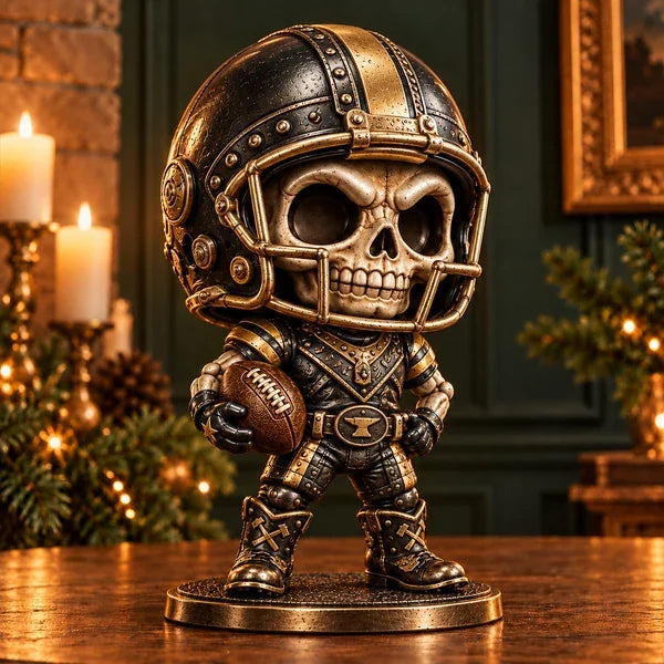 Bronze and black skull football figure