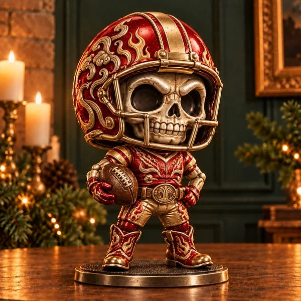 Red flame skull football figure
