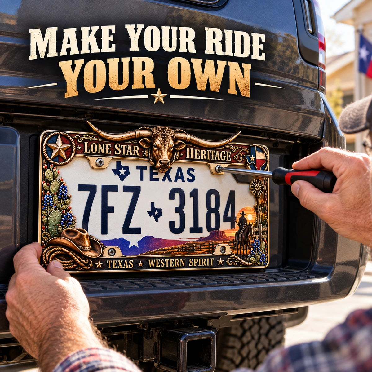 Close-up of installing the Longhorn frame using license plate screws