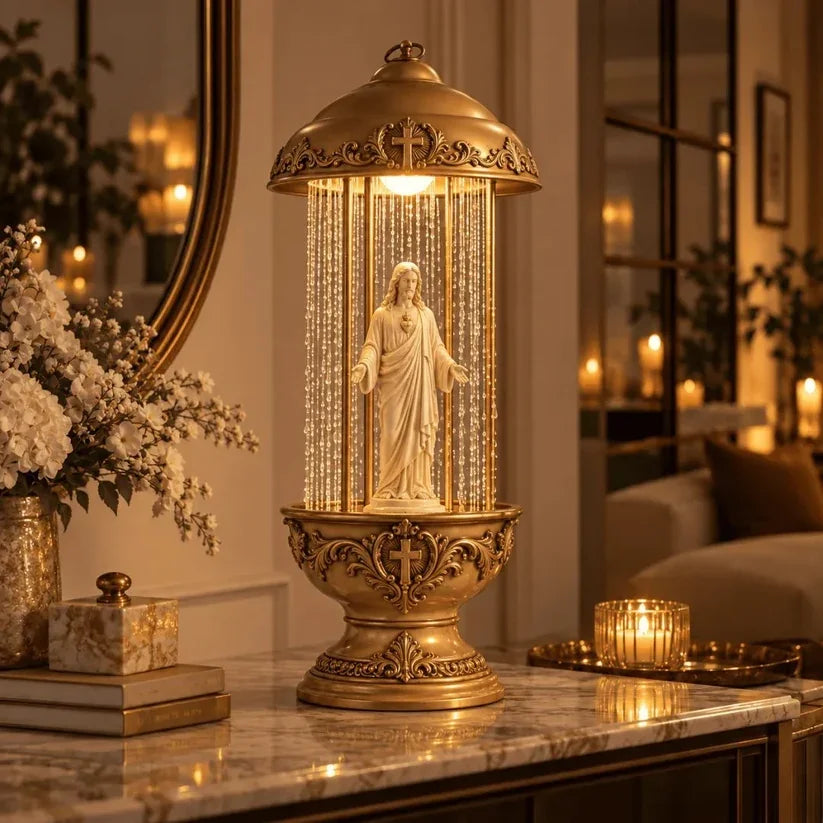 Sacred Jesus vintage rain lamp displayed in living room