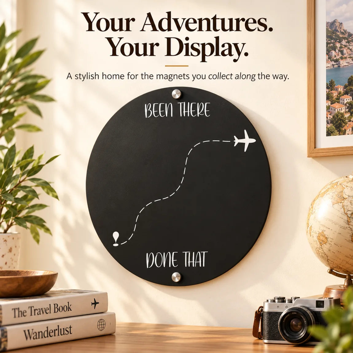 Black travel display board before adding souvenir magnets