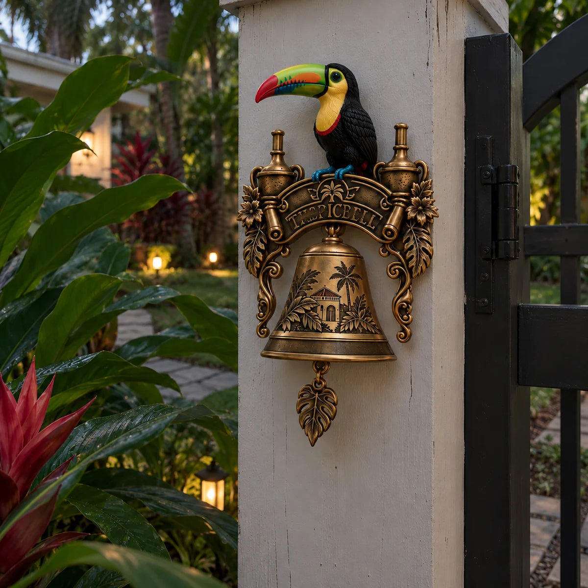 Tropicbell displayed beside a garden gate