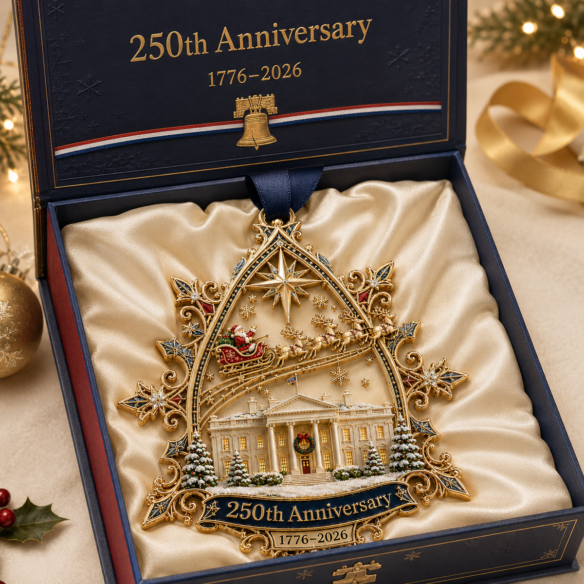 Commemorative ornament with gift-style presentation