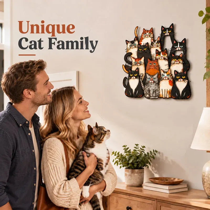 Whimsical Cat Family Metal Wall Art