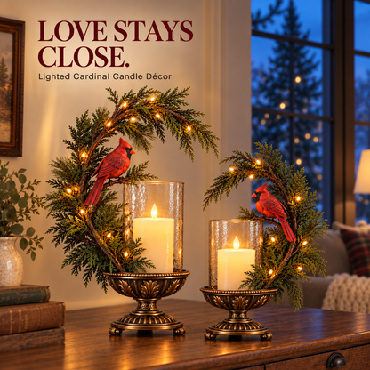 Cardinal Winter Glow Lighted Candle Holders – Vintage Christmas Tabletop Decor