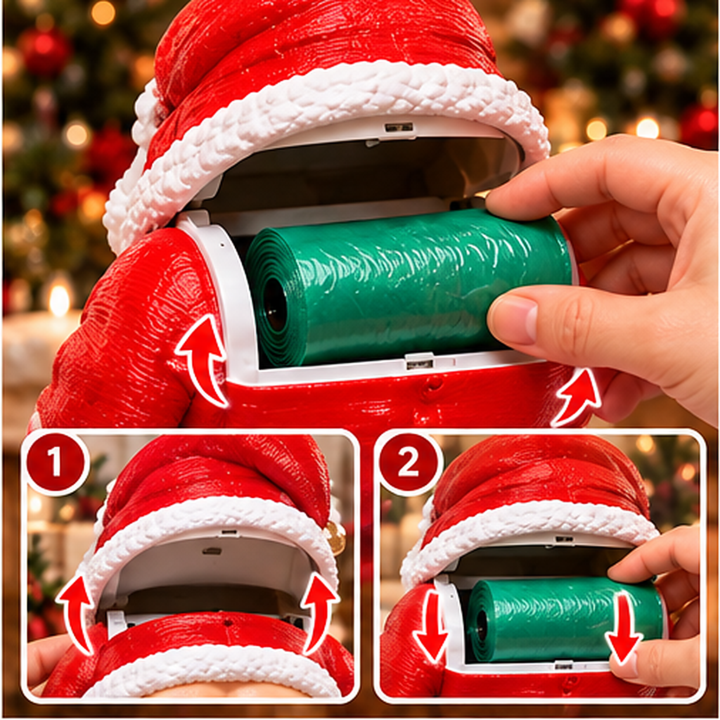 How to load a trash bag roll into the Santa holder