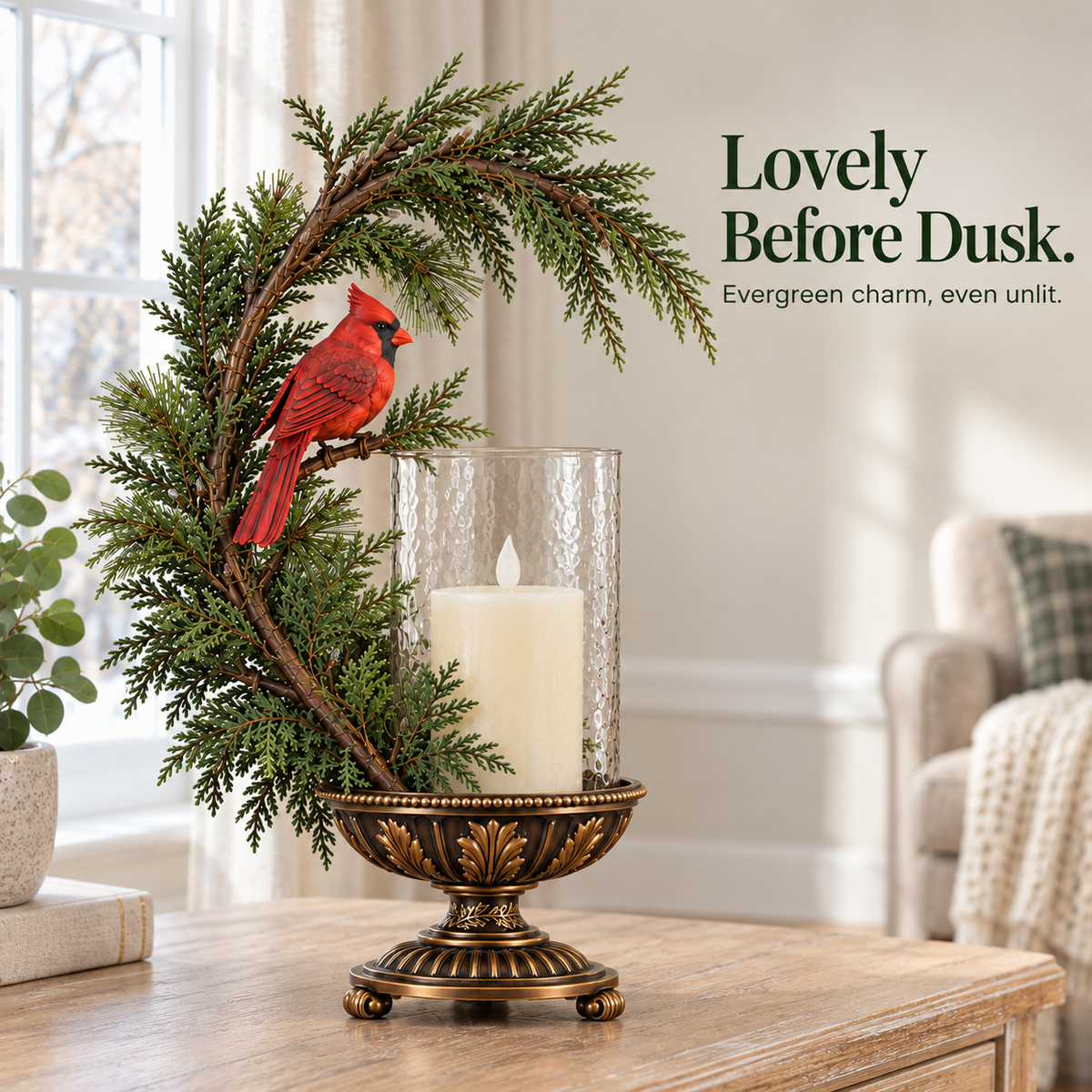 Cardinal Winter Glow Lighted Candle Holders – Vintage Christmas Tabletop Decor