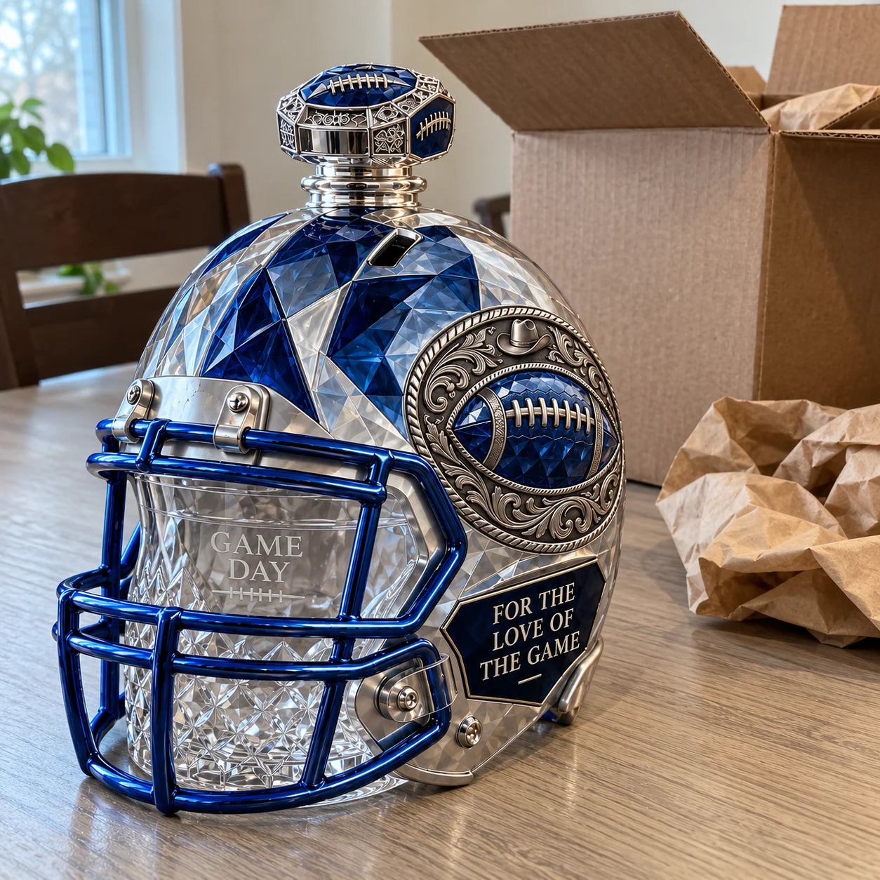 Football whiskey decanter arriving at home
