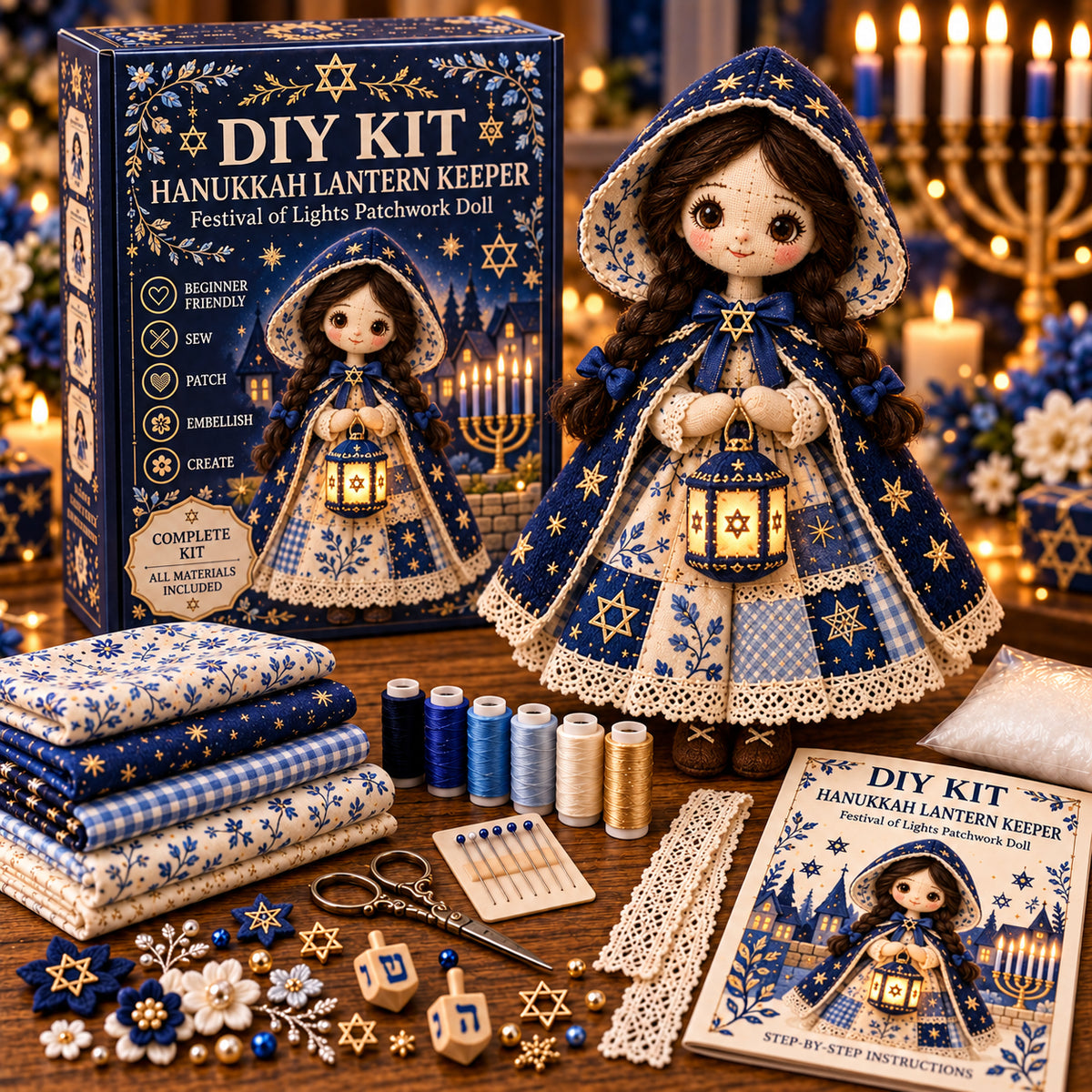 Hanukkah DIY Patchwork Doll Kit – Festival of Lights Handmade Keepsake | 3 Beautiful Designs to Choose From