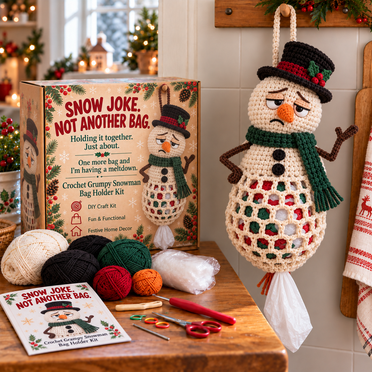🎄 Christmas Crochet Bag Holder DIY Kit – 4 Funny Festive Designs | A Gift With a Bit of British Humour