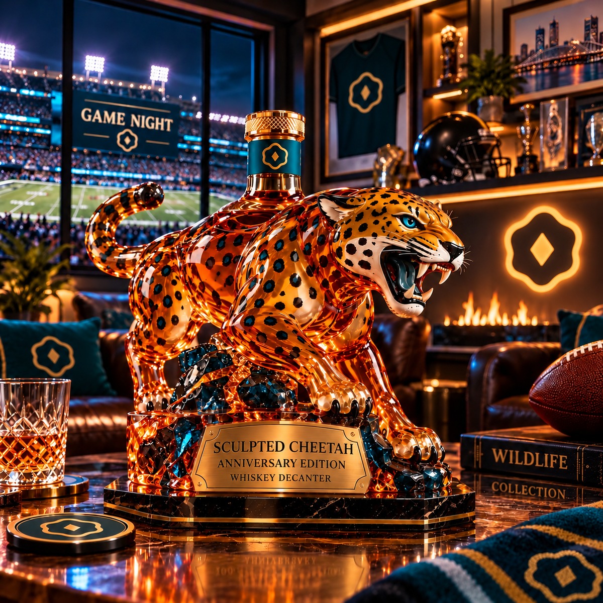 🐆 Sculpted Cheetah Whiskey Bottle — Anniversary Edition