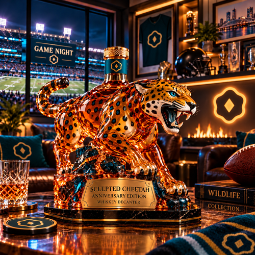 🐆 Sculpted Cheetah Whiskey Bottle — Anniversary Edition