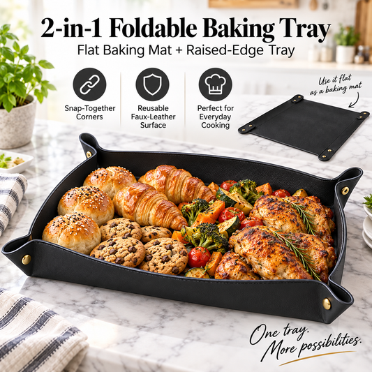 🔥 2-in-1 Foldable Silicone Baking Mat, Spill-Resistant Tray for Easy Cooking & Cleanup