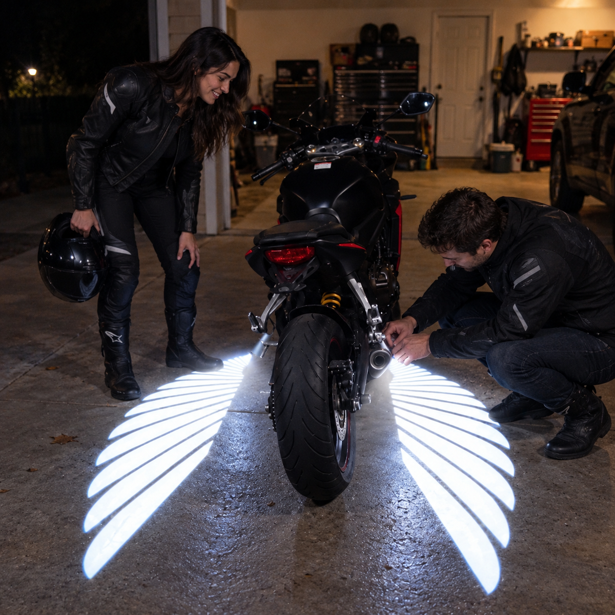 🔥 LAST DAY 50% OFF 🏍️ IP67 Waterproof & Dustproof Angel Wing Motorcycle LED Projector Lights (1 Pair)