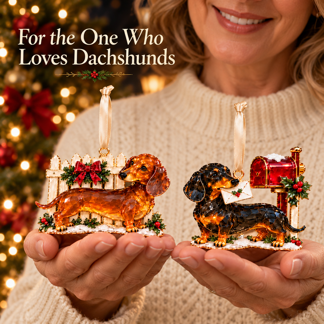Dachshund ornaments in cozy Christmas decor