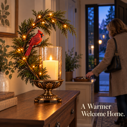Cardinal Winter Glow Lighted Candle Holders – Vintage Christmas Tabletop Decor
