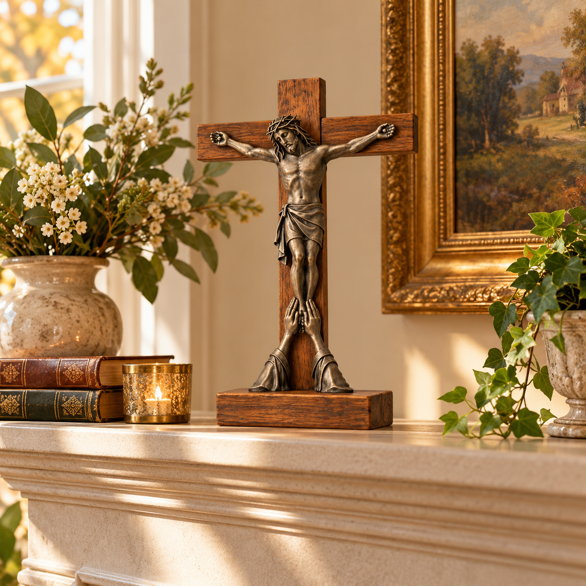 At His Feet Tabletop Crucifix