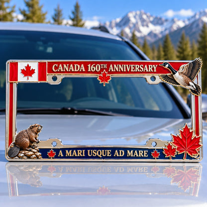 🇨🇦 Canadian Heritage Metal License Plate Frame – Maple Leaf & Wildlife Collector Design 🍁