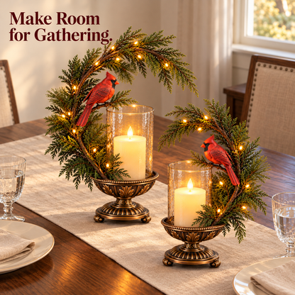 Cardinal Winter Glow Lighted Candle Holders – Vintage Christmas Tabletop Decor