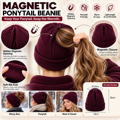 ✨2-in-1 Ponytail Knit Beanie — Features a built-in magnetic closure; no zipper design❄️