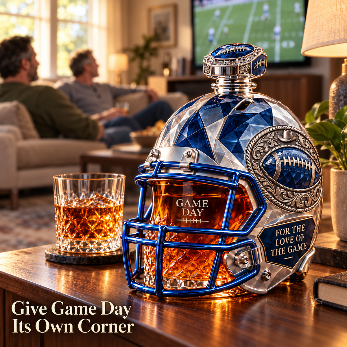 🏈💙Western Football Helmet Whiskey Decanter – 1960–2026 Silver & Blue Star Commemorative Bottle
