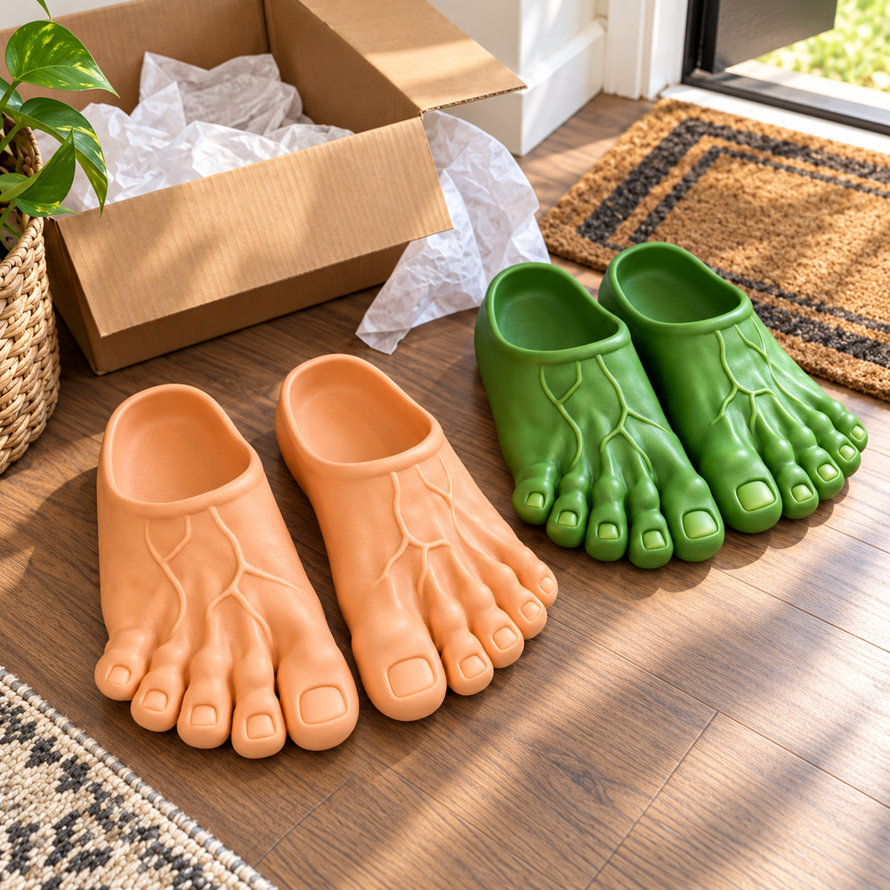 Nude and Green Giant Toe Slippers unboxing