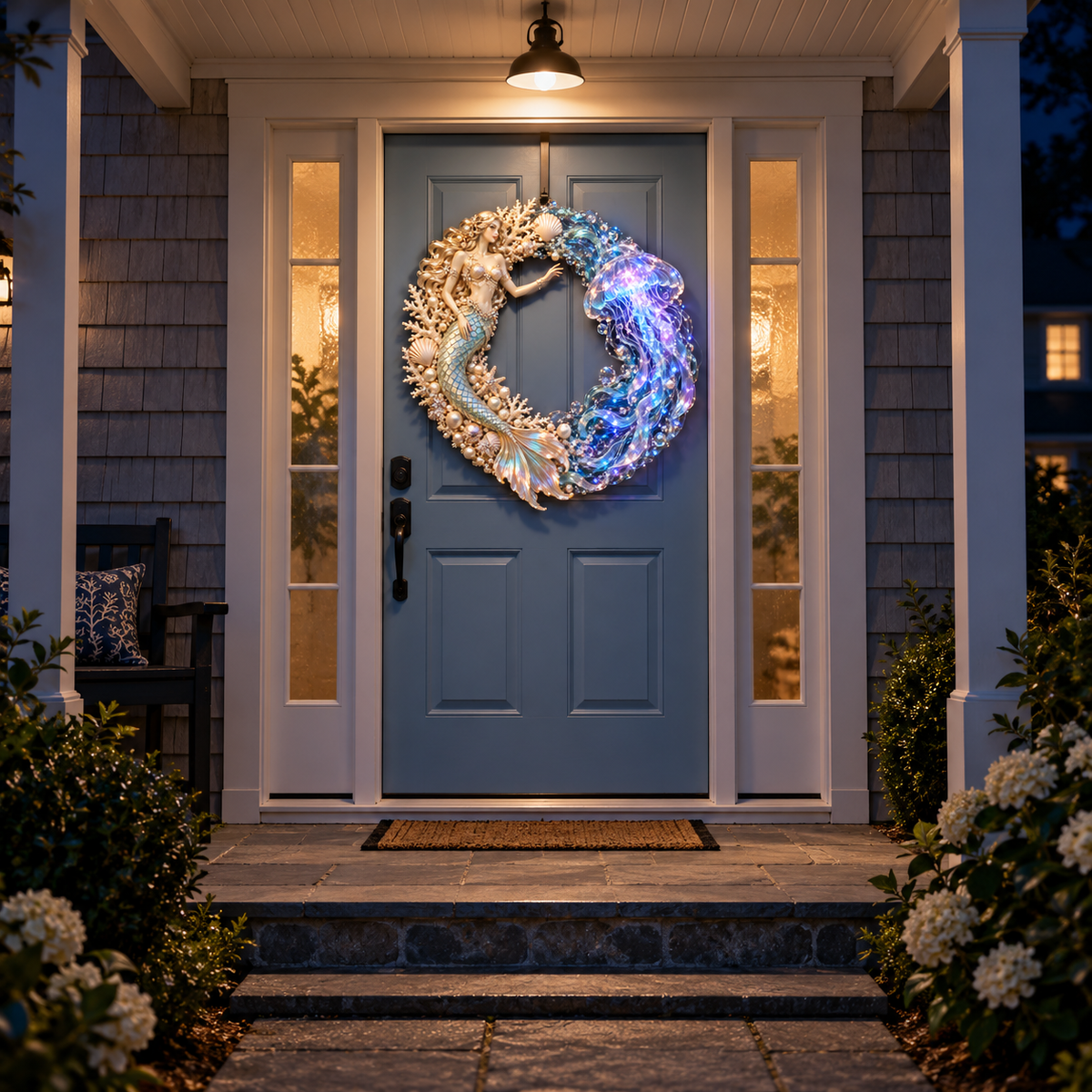 🌊 Ocean Enchantment – Lighted Mermaid & Jellyfish Wreath
