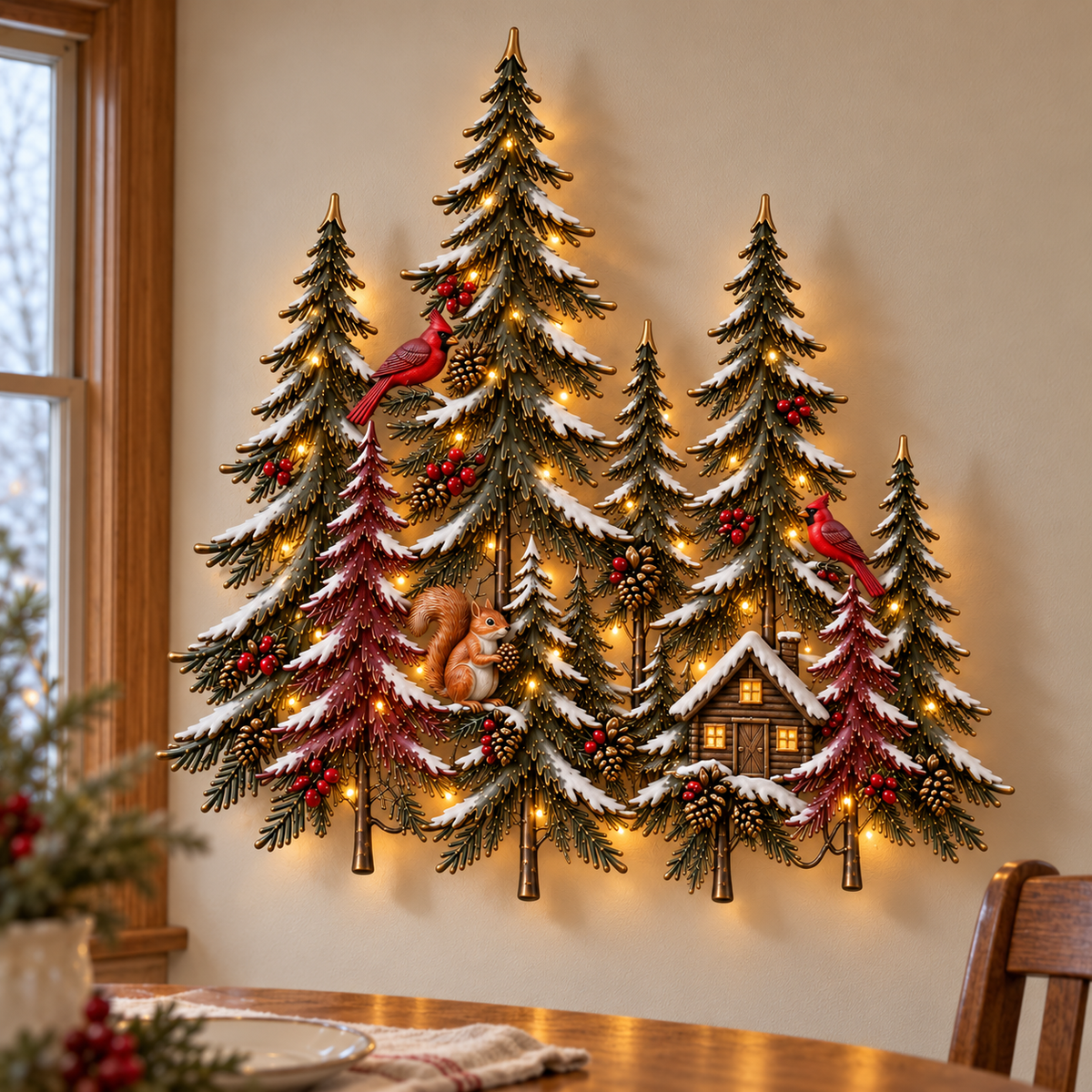 🌲 Woodland Glow – Lighted Winter Forest Wall Decor