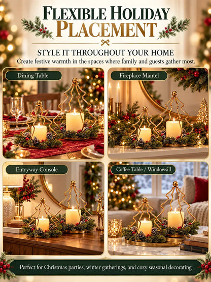 ✨Christmas Tree Candle Holders – Gold Lanterns with Wreaths