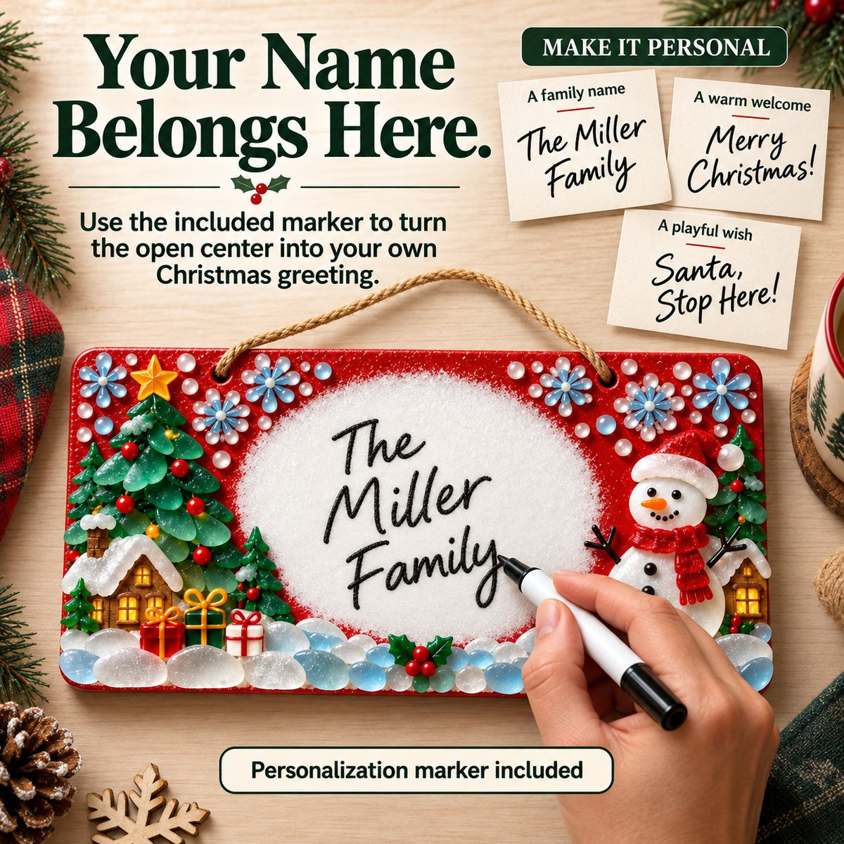 ⏳ Last Day 49% OFF – 🎄 Beginner-Friendly DIY Sea Glass Christmas Hanging Sign Kit | 8 Festive Designs with Handwritten Personalization ✍️