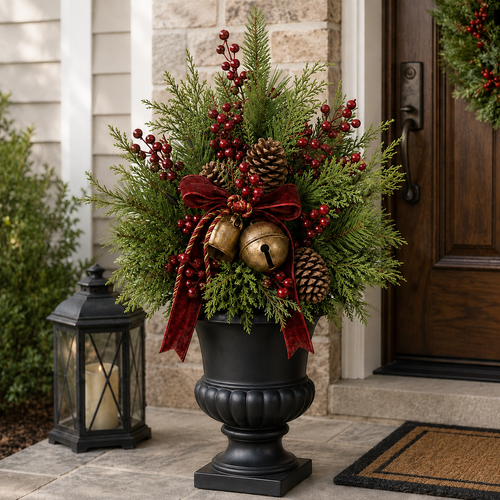 24-Inch Pre-Lit Christmas Evergreen Urn Filler