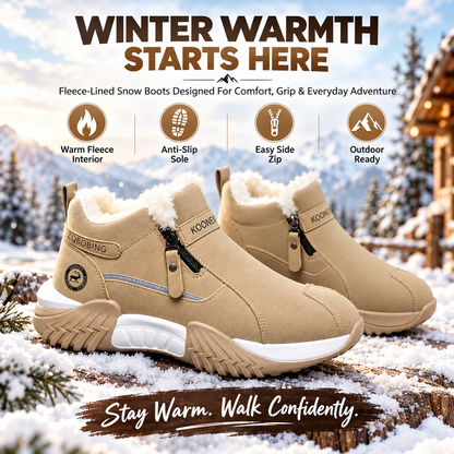 Warm Fleece Winter Snow Boots with Side Zip | Anti-Slip Outdoor Ankle Shoes