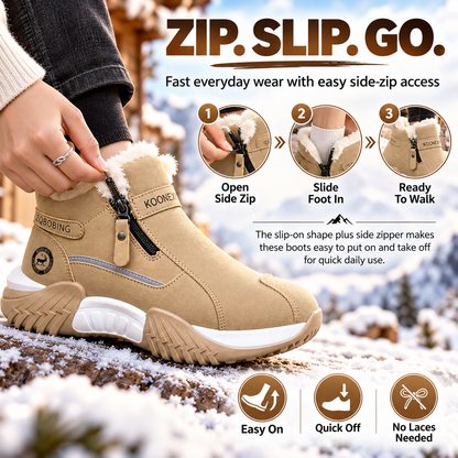 Warm Fleece Winter Snow Boots with Side Zip | Anti-Slip Outdoor Ankle Shoes