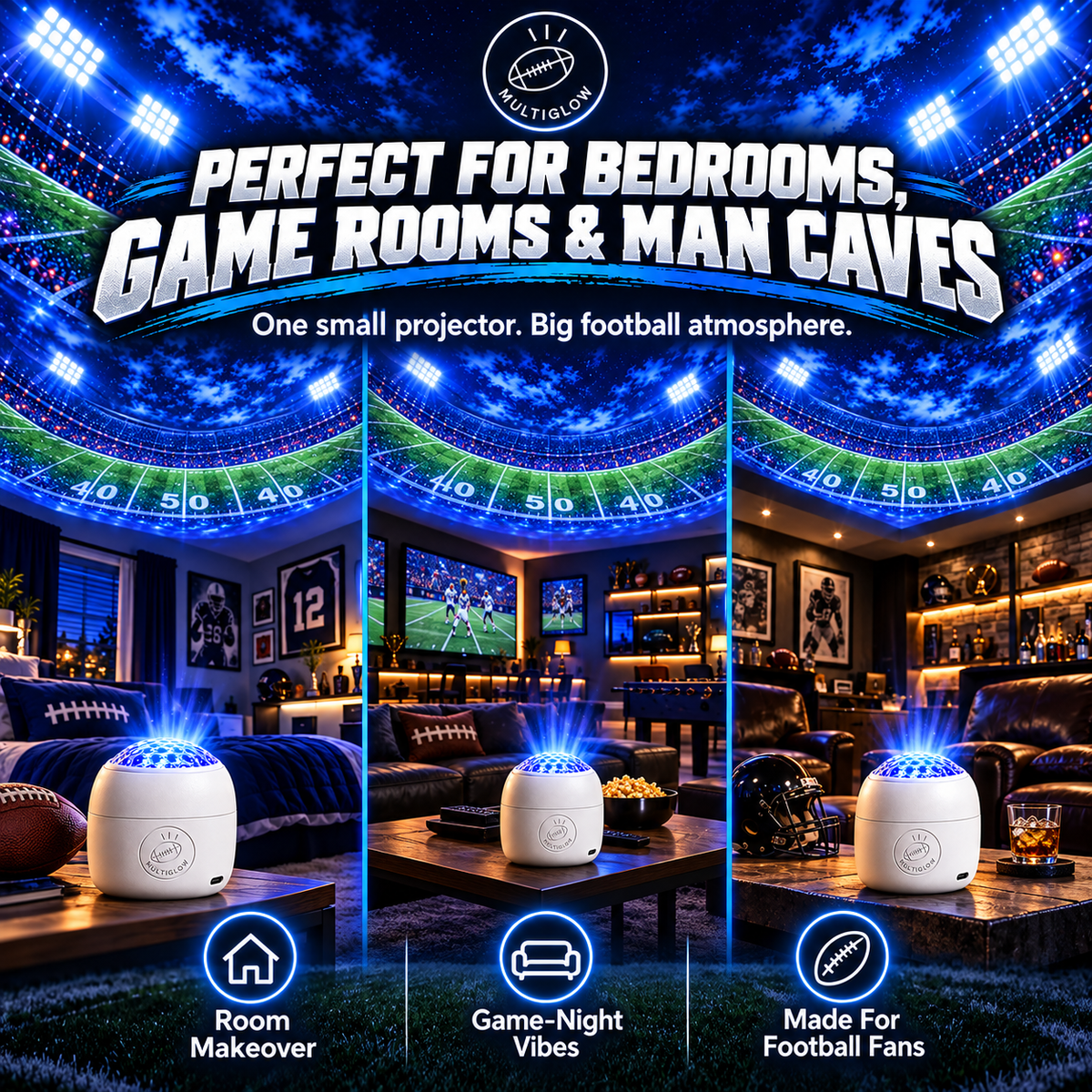 Football Stadium Room Projector – 6 Scene Films for Bedrooms, Game Rooms & Man Caves