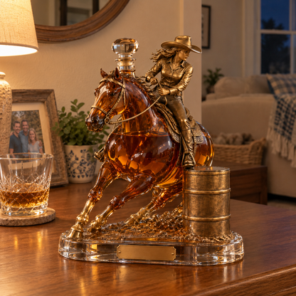 🐎 Western Spirit Cowgirl Barrel Racing Whiskey Decanter 🥃